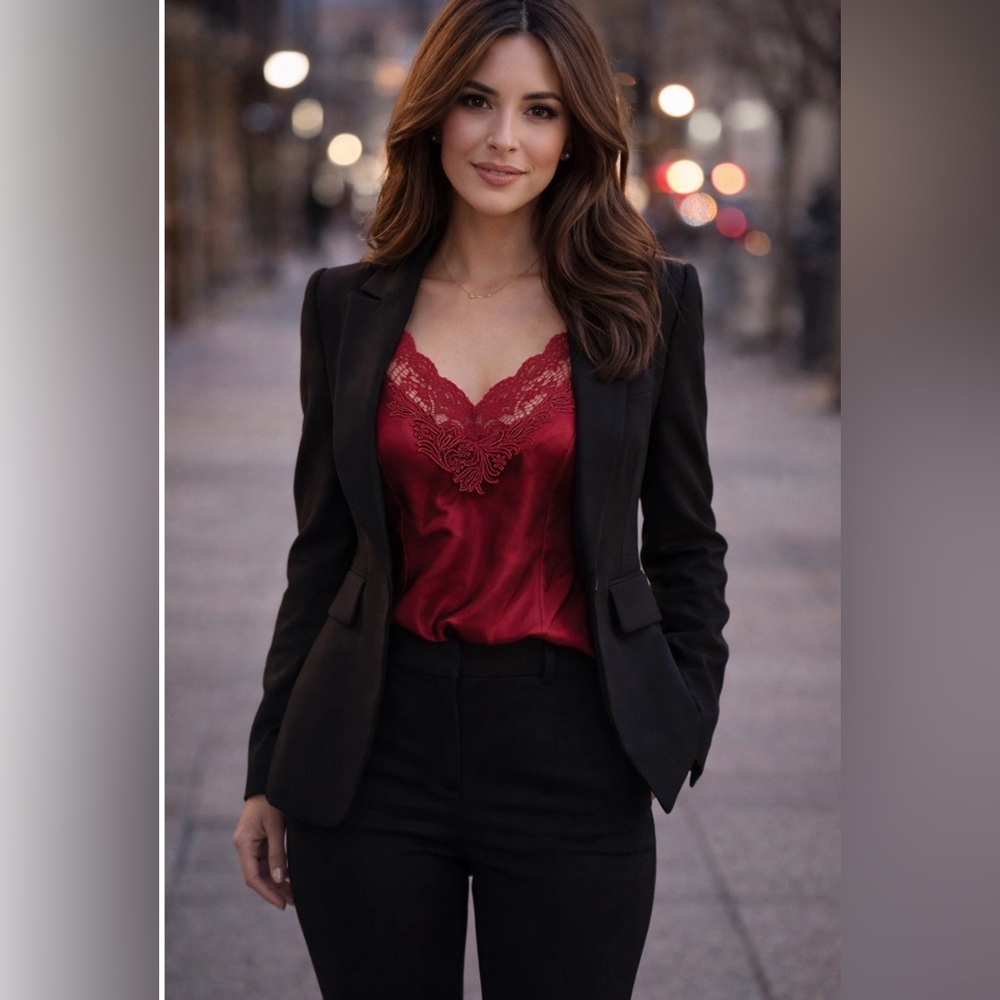 Victoria's Secret Red Satin Camisole lace v neck